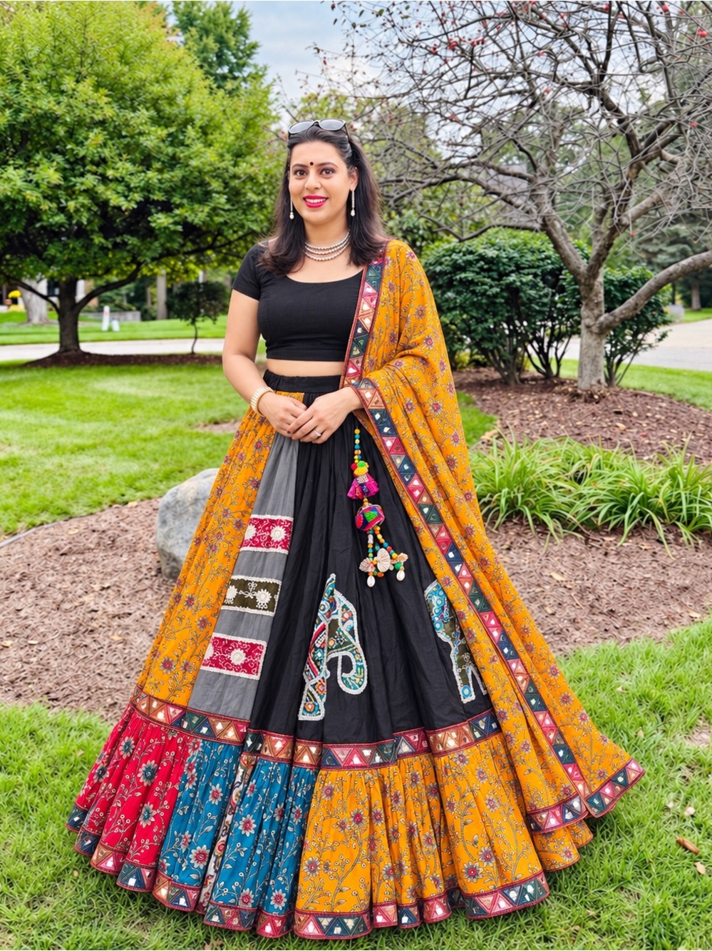 Bohemian Embroidered Elephant Maxi Skirt - Black with Colorful Accents